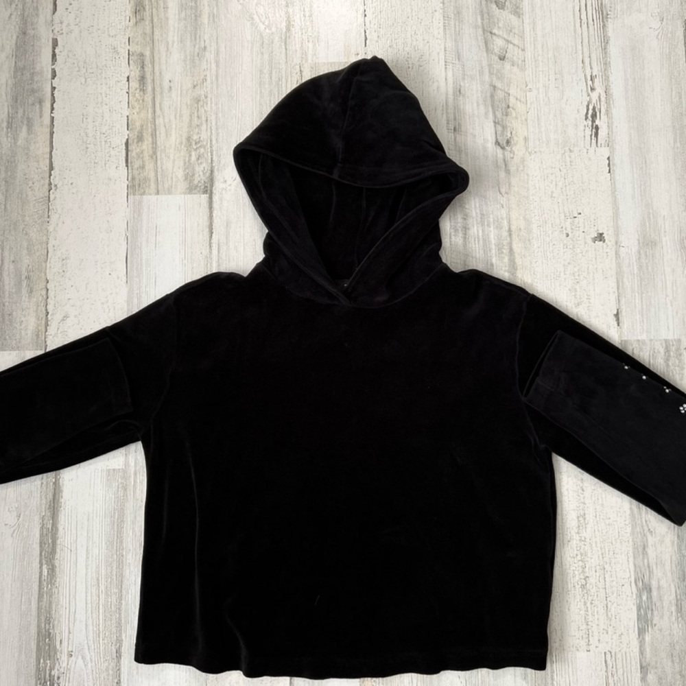 Women’s Juicy Couture Black Rhinestone Cropped Pullover Hoodie Size XS